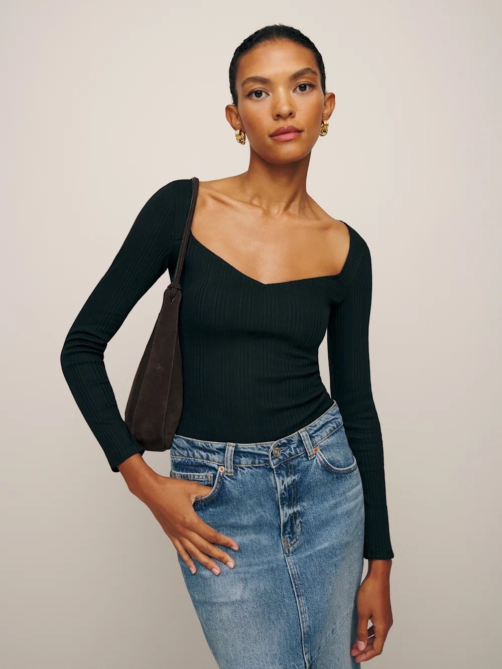 Reformation Leighton Knit Top Black - Size XS